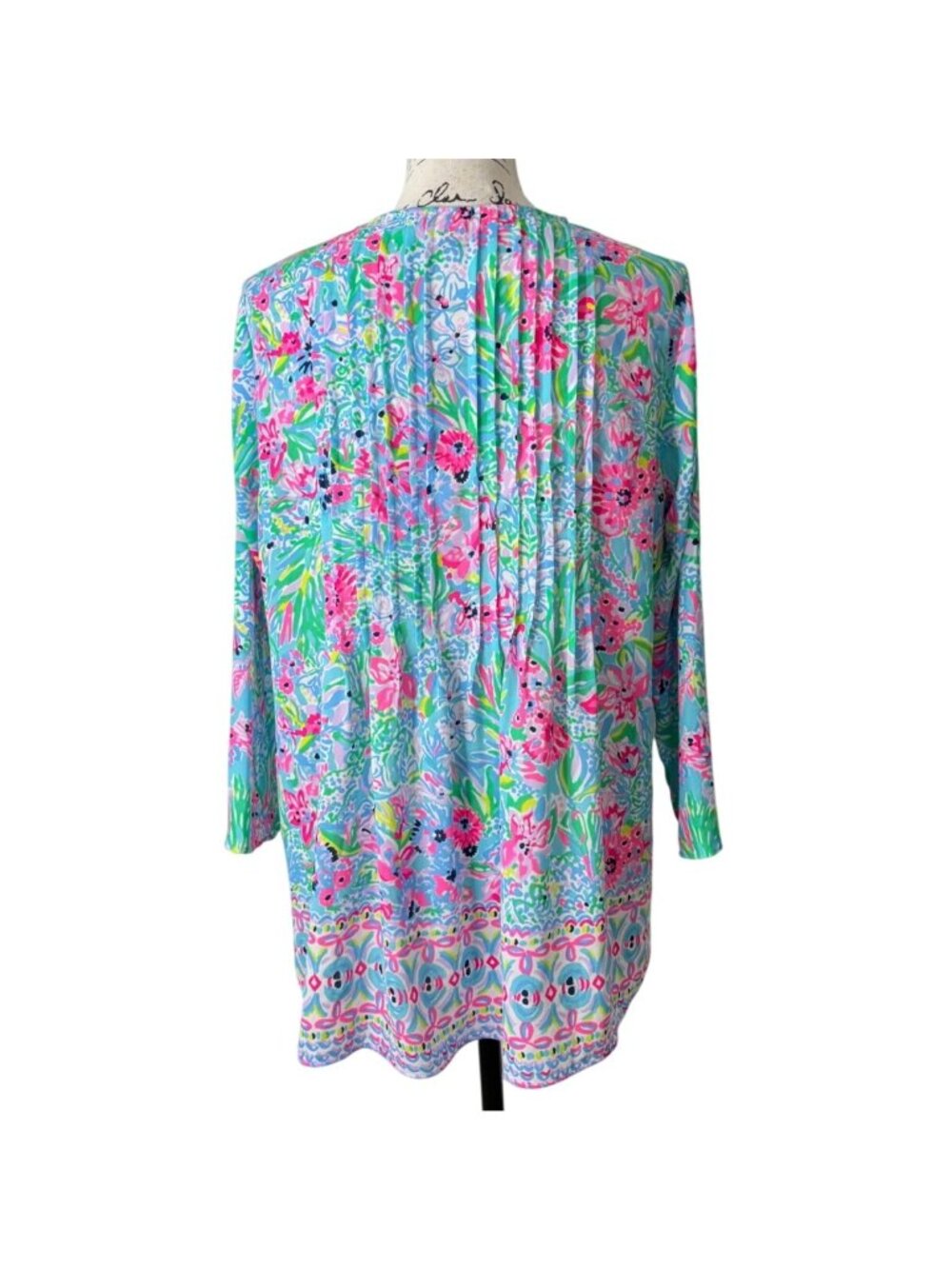 Lilly Pulitzer Womens Size M Marilina Tunic Top Floral Tassels Blue Green Pink - Picture 4 of 7